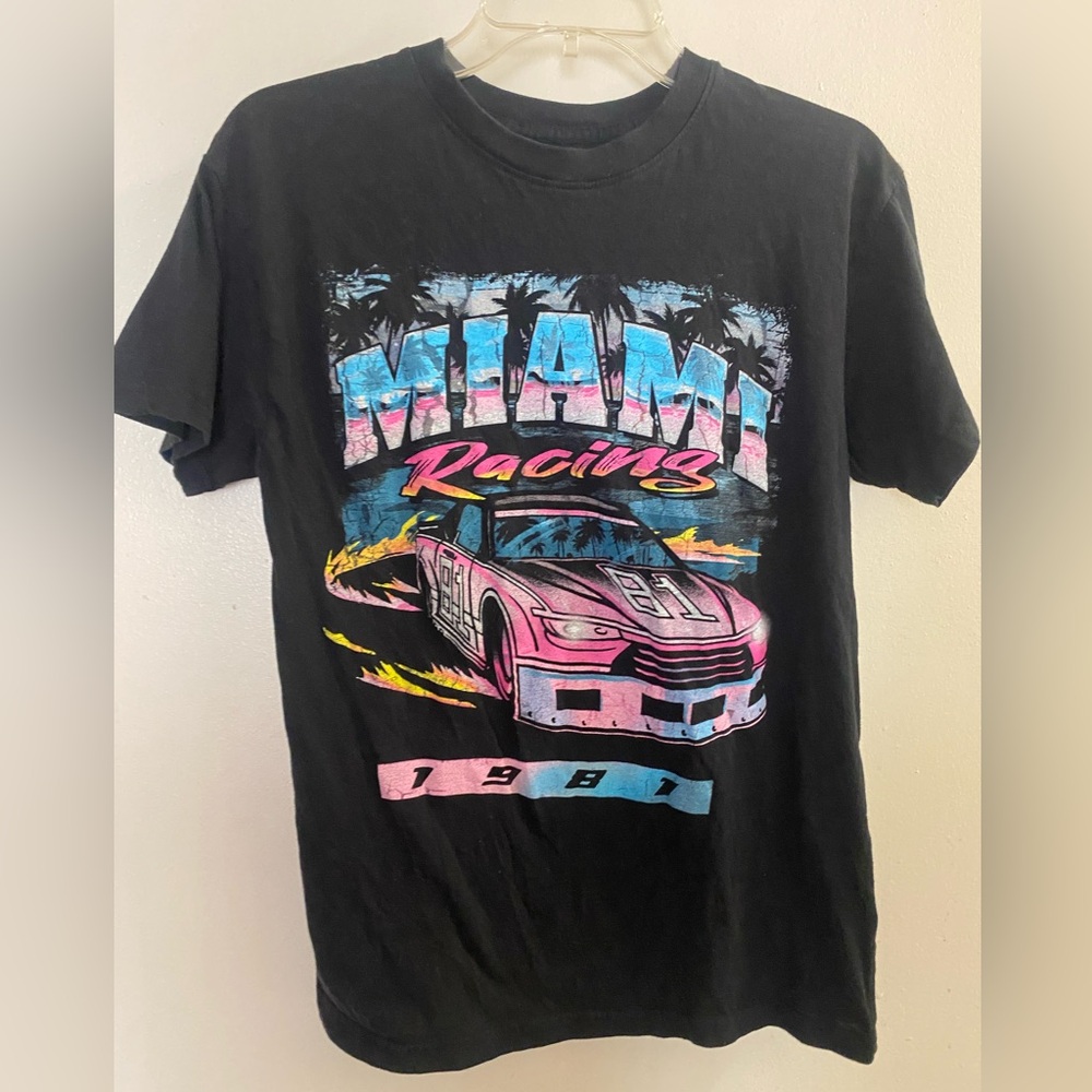 Vintage 80s Thrift Shop Exchange Mens Black Graphic Tee T Shirt M Racing 1981